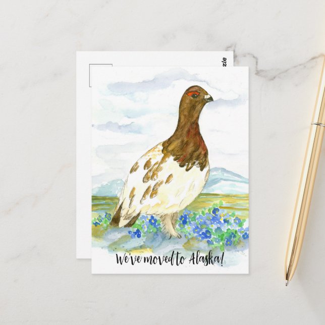 Carte Postale Faire-part de l'Alaska Willow Ptarmigan Bird (Devant/Arrière en situation)