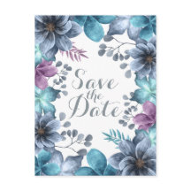 Faire-part de mariage à l'aquarelle bleue poussiér