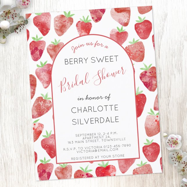 Carte Postale Faire-part de mariage aux fraises (Strawberry watercolor berry sweet bridal shower personalized invitation)
