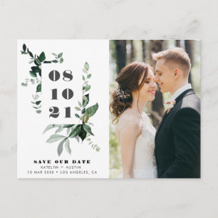 Carte Postale Faire part de mariage avec lettrage gras et feuill