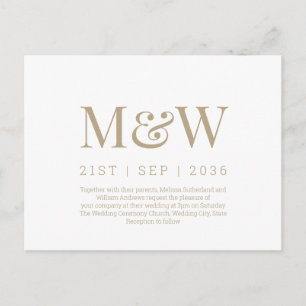 Carte Postale Faire-part de mariage blanc Monogramme moderne