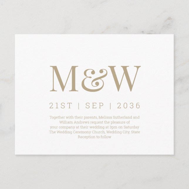 Carte Postale Faire-part de mariage blanc Monogramme moderne (Devant)