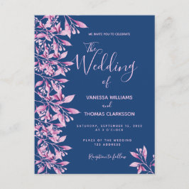 Carte Postale Faire-part de mariage botanique floral rose bleu