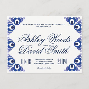 Carte postale Faire-part de mariage côté bleu mari