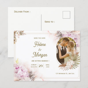 Carte postale faire-part de mariage crème beige