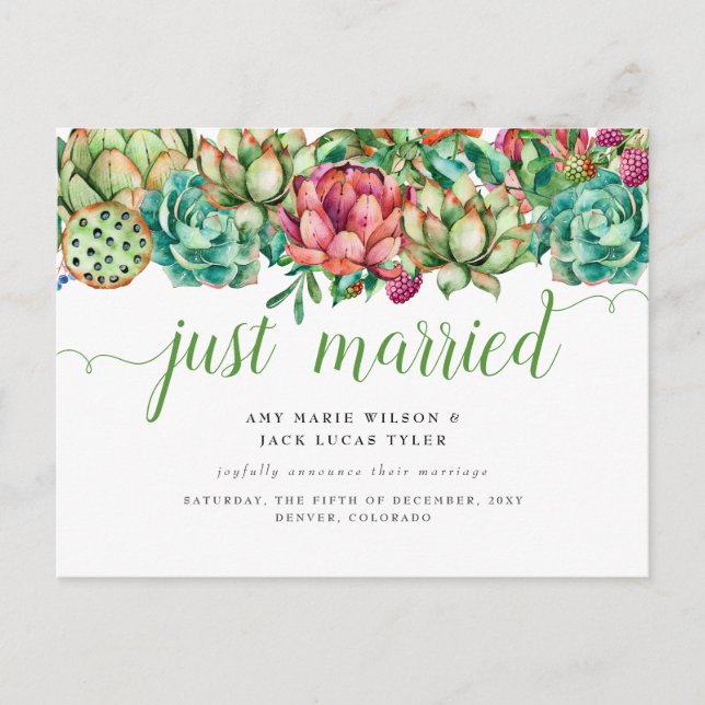 Carte Postale Faire-part de mariage de cactus succulent rustique (Devant)