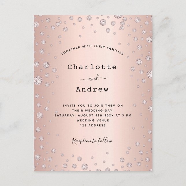 Carte Postale faire-part de mariage de diamants brun or rose (Devant)