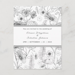 Carte Postale Faire-part de mariage de fleur marguerite noire et