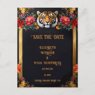 Carte Postale Faire-part de mariage de tigre botanique