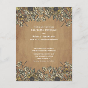 Carte Postale Faire-part de mariage de tournesol rustique avec R