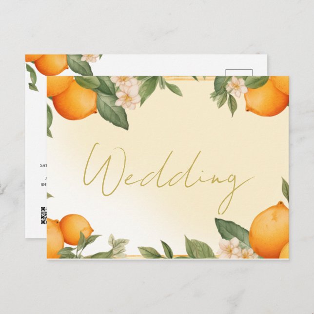 Carte Postale Faire-part de mariage d'été Citrus Orange (Devant / Derrière)