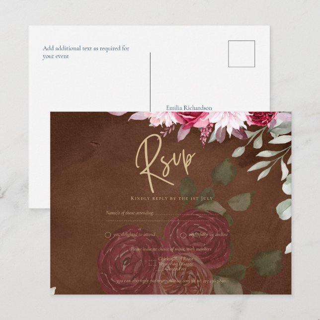 Carte Postale Faire-part de mariage d'hiver et d'automne à motif (Devant / Derrière)