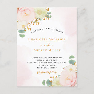 Carte Postale Faire-part de mariage d'or rose rose pâle