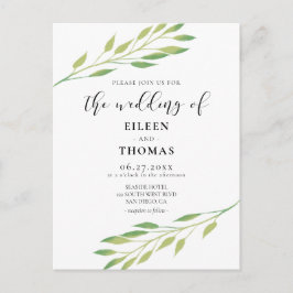 Carte Postale Faire-part de mariage feuilles vert aquarelle