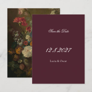 Carte Postale Faire-part de mariage floral bordeaux d'humeur à c