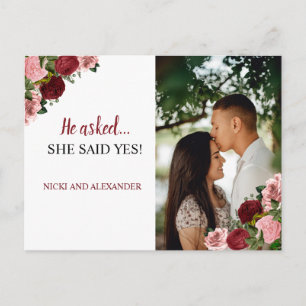 Carte Postale Faire part de mariage floral Rustique Bourgogne Ro