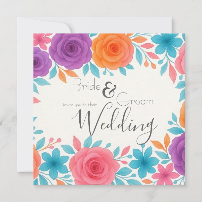 Carte postale Faire-part de mariage florale Aquare (Devant)