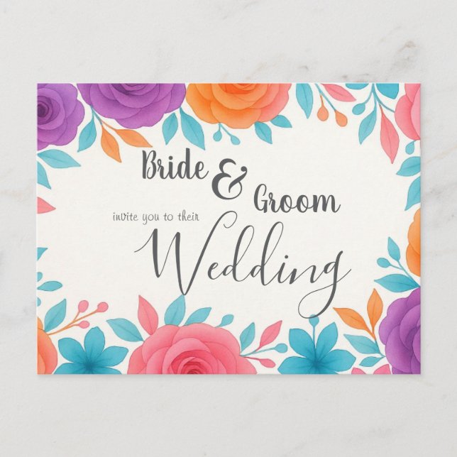 Carte postale Faire-part de mariage florale Aquare (Devant)
