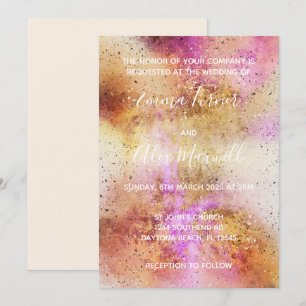 Carte postale Faire-part de mariage Gold Pink