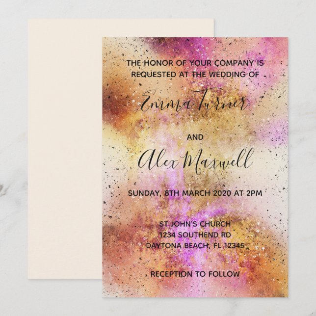 Carte postale Faire-part de mariage Gold Pink (Devant / Derrière)
