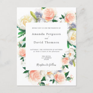 Carte Postale Faire-part de mariage moderne de corail blanc flor