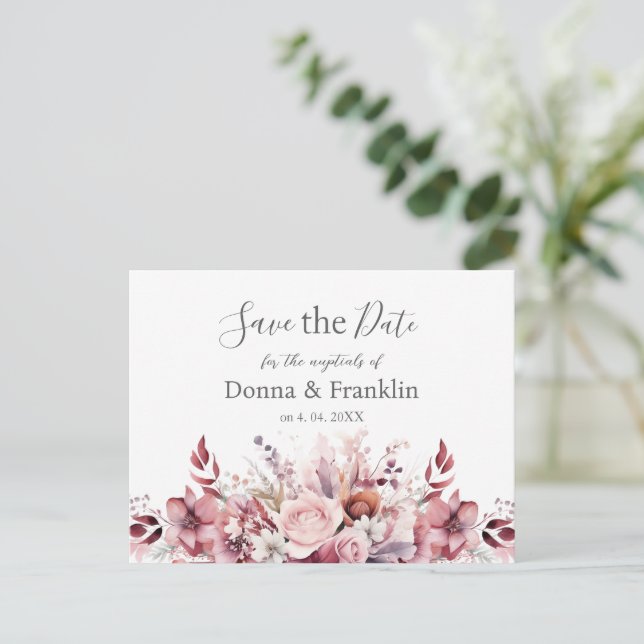 Carte Postale Faire-Part de Mariage Moderne Rose Poussiéreuse à  (Debout devant)
