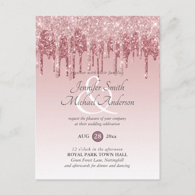 Carte Postale Faire-part de mariage or Rose de Parties scintilla (Devant)