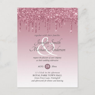 Carte Postale Faire-part de mariage or Rose de Parties scintilla