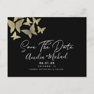 Carte Postale Faire-part de mariage Papillons Modernes Faux Or