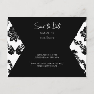 Carte Postale Faire-part de mariage photo en damas N&B