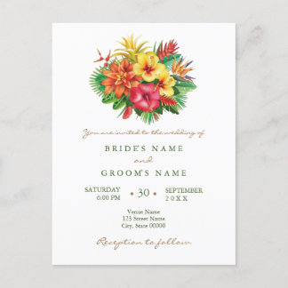 Carte Postale Faire-part de mariage tropicale fleurie colorée