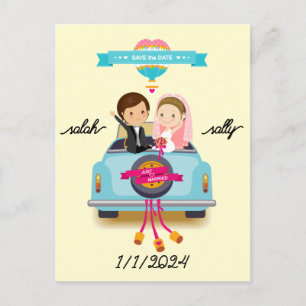 Carte Postale faire-part de mariage un portrait de couple carica