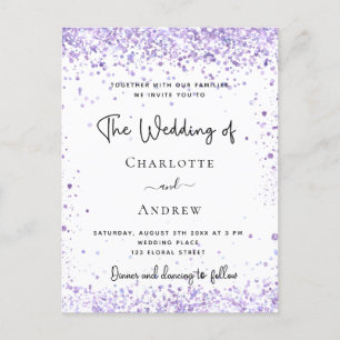 Carte Postale Faire-part de mariage violet lilas pailleté