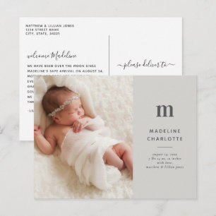 Carte Postale Faire-part de naissance 1 photo Chic Grey