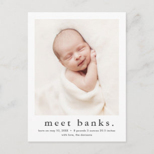 Carte Postale Faire-part de naissance avec photo et prénom moder