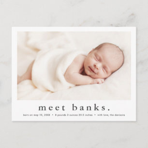 Carte Postale Faire-part de naissance avec photo et prénom moder