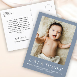 Carte Postale Faire-part de naissance bébé bleu poussiéreux "Amo