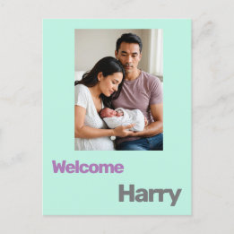 Carte Postale faire-part de naissance bébé bleu violet moderne p