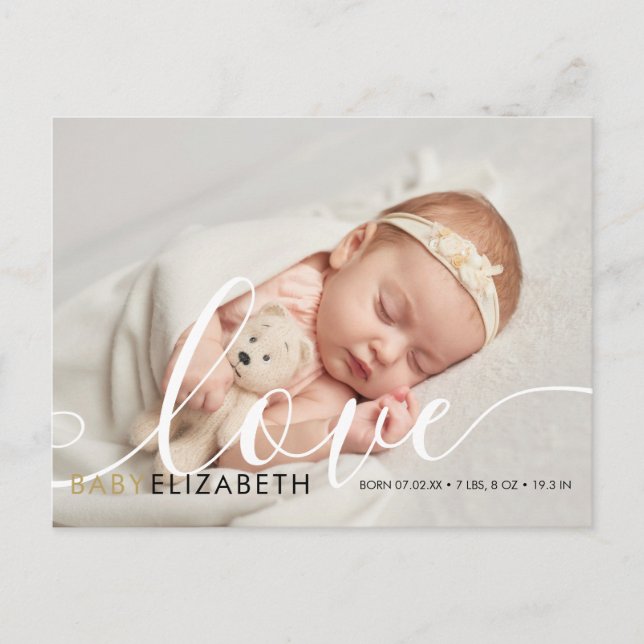 Carte Postale Faire-part de naissance de bébé avec un script mig (Devant)