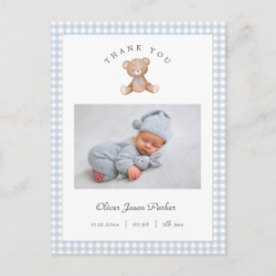 Carte Postale Faire-part de naissance de bébé garçon à l'ours en