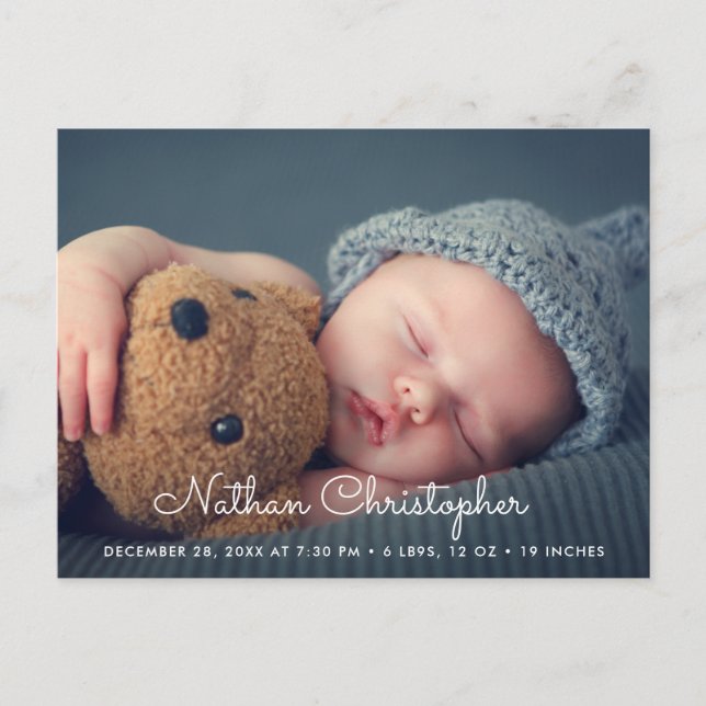 Carte postale faire-part de naissance de script mo (Devant)