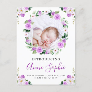 Carte Postale Faire-part de naissance et Merci de photo floraux 