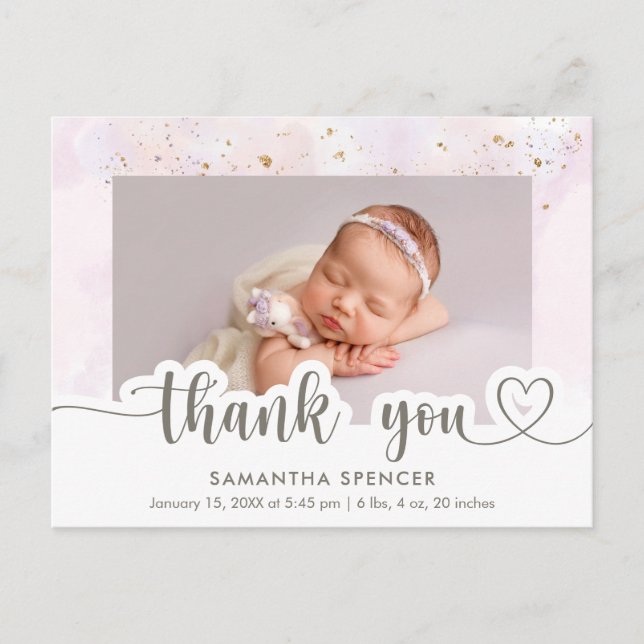 Carte Postale Faire-part de naissance fille photo calligraphie r (Devant)