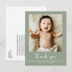 Carte Postale Faire-part de naissance photo bébé vert sauge Mode