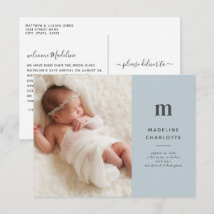 Carte Postale Faire-part de naissance photo Blue Classic Boys