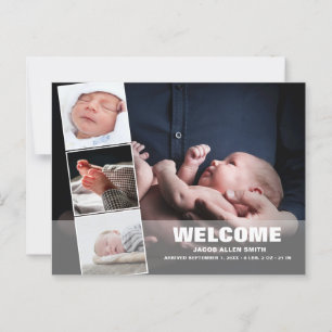 Carte Postale faire-part de naissance Photo Collage Quatre photo