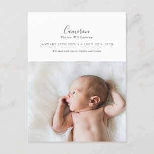 Carte Postale Faire-part de naissance photo de script minimal