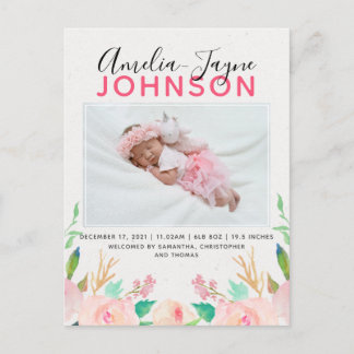 Carte Postale Faire-part de naissance photo florale