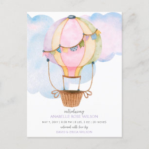 Carte Postale Faire-part de naissance photo Hot Air Balloon Girl