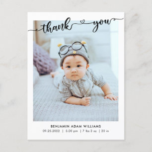 Carte Postale Faire-part de naissance photo moderne et Merci